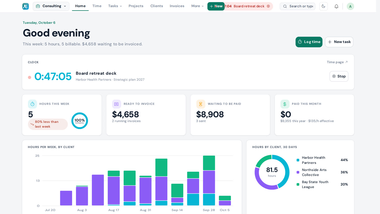 Home dashboard